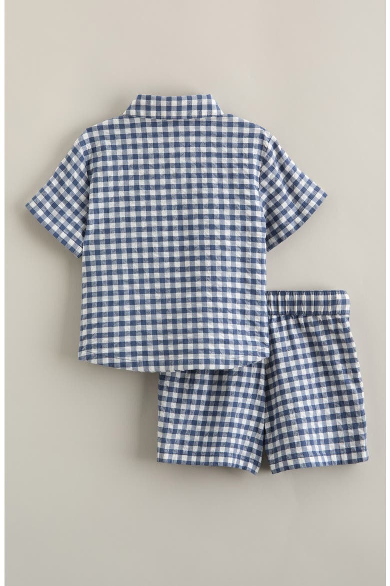 Seersucker Short Sleeve Button-Up Shirt & Drawstring Shorts Set, Alternate, color, BLUE DEL MAR GINGHAM