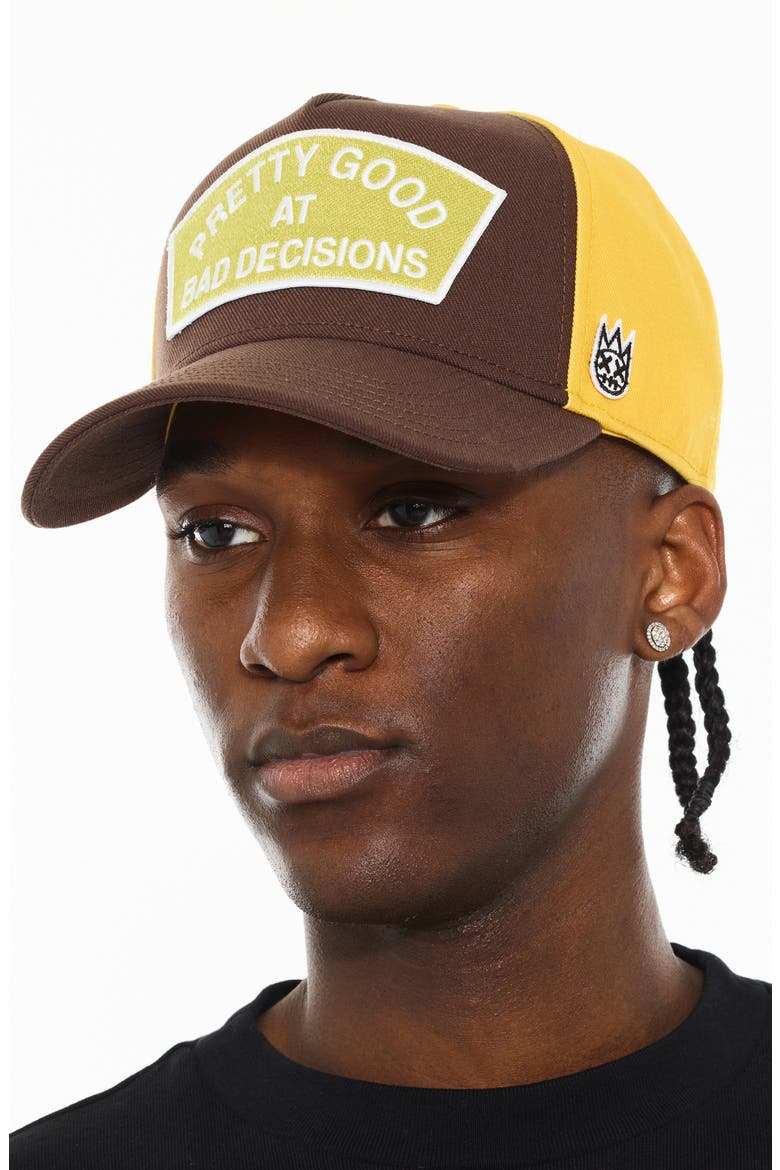 Pretty Good at Bad Decisions Trucker Hat, Alternate, color, CHOCOLATE