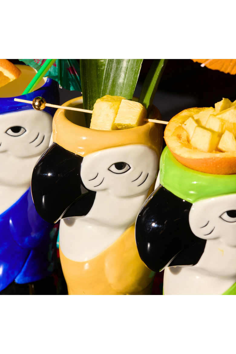 Ceramic Hawaiian Multi Color Parrot Tiki Glasses (15oz) - Set of 4, Alternate, color, Multi Color
