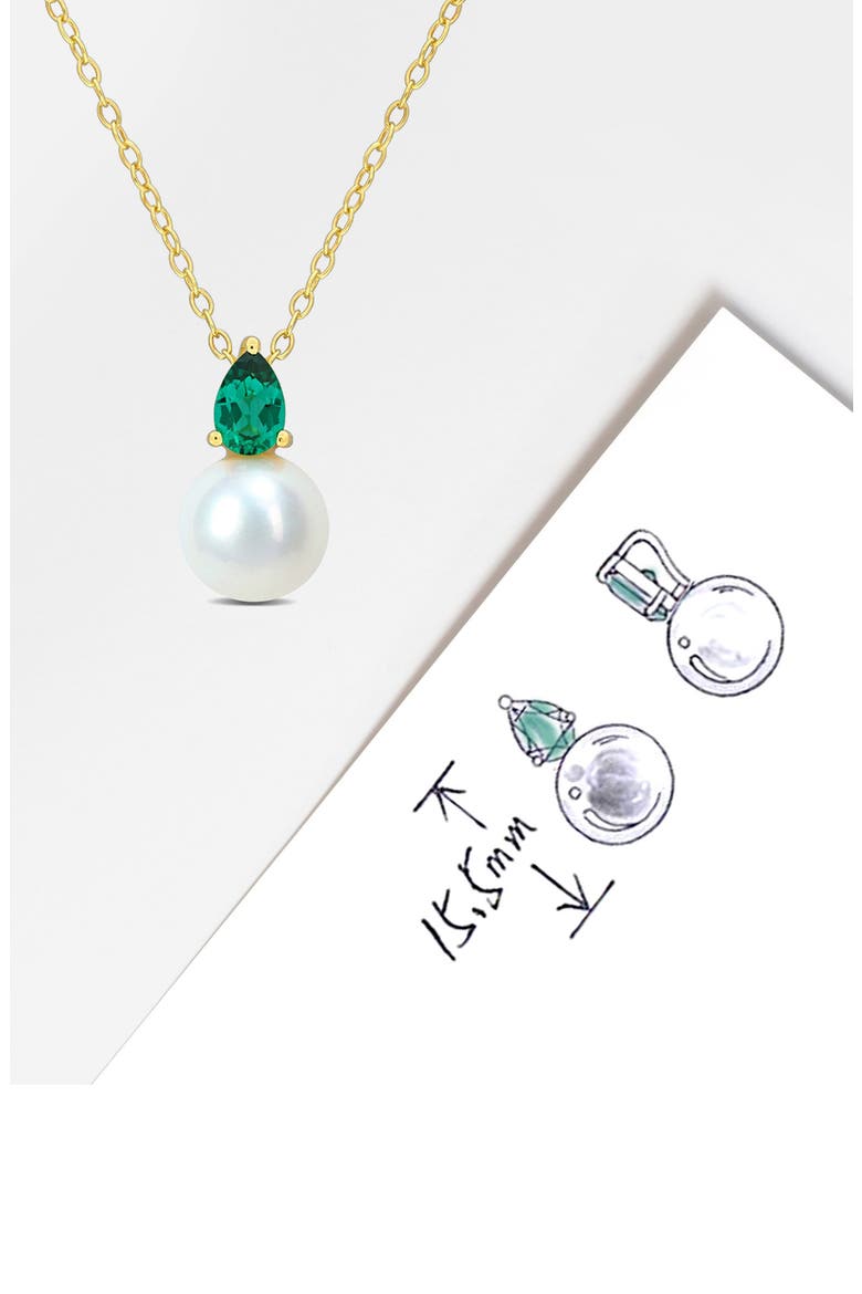 Lab Created Emerald & Freshwater Pearl Pendant Necklace, Alternate, color, GREEN