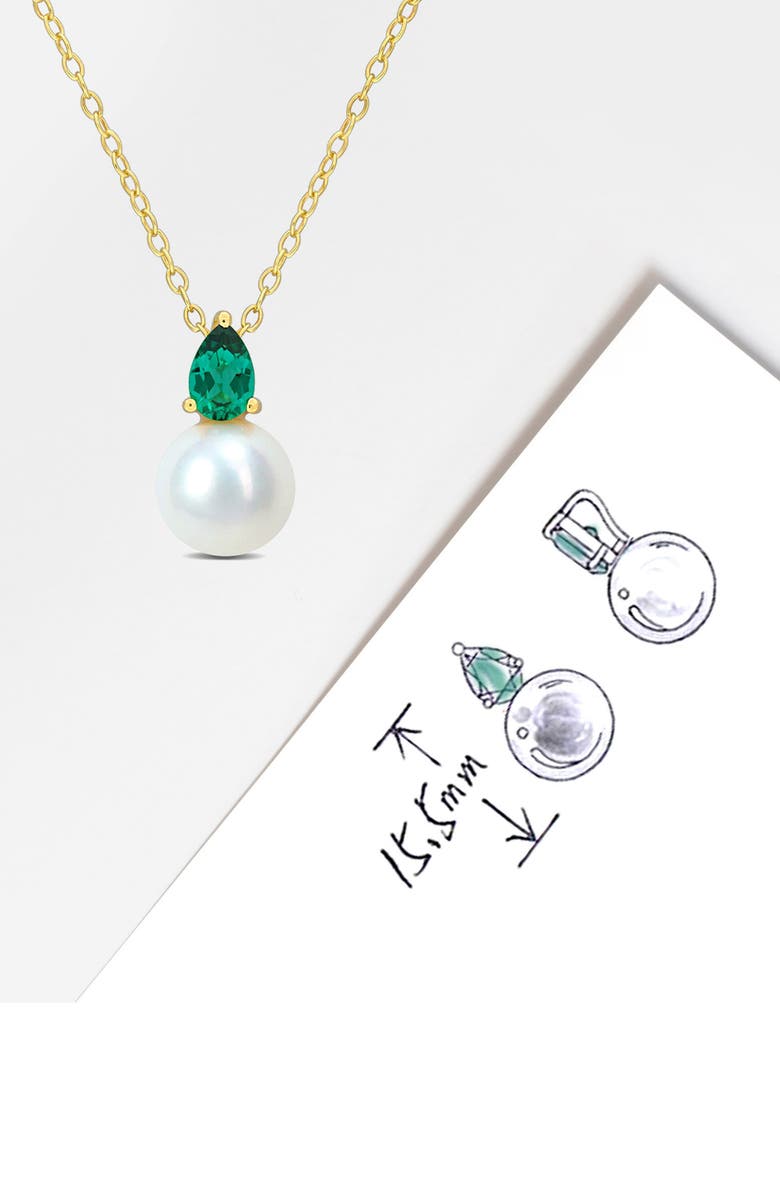 DELMAR Lab Created Emerald & Freshwater Pearl Pendant Necklace, Alternate, color, Green