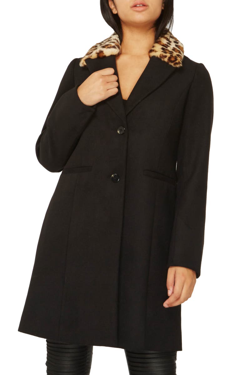 DOROTHY PERKINS Coat with Faux Fur Collar, Main, color,