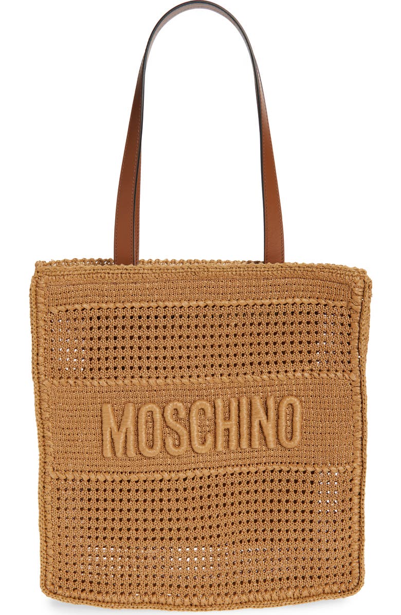 Moschino Logo Woven Shopper Tote, Main, color, Hide