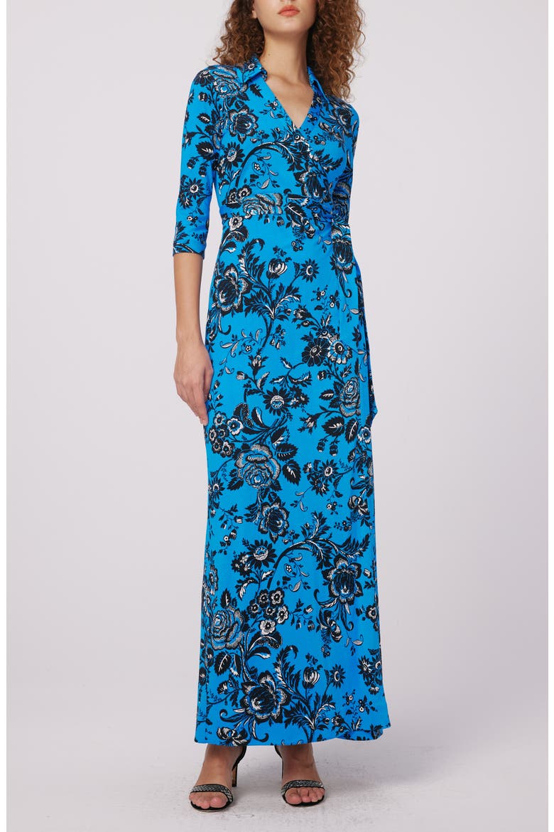 Abigail Floral Silk Wrap Maxi Dress, Main, color, NIGHT VINE BLUE LG