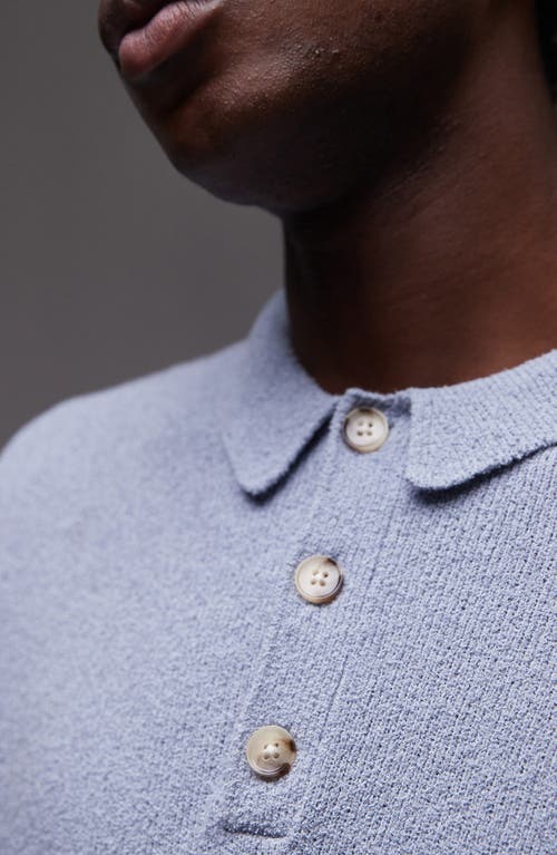 Topman Bouclé Polo In Mid Blue