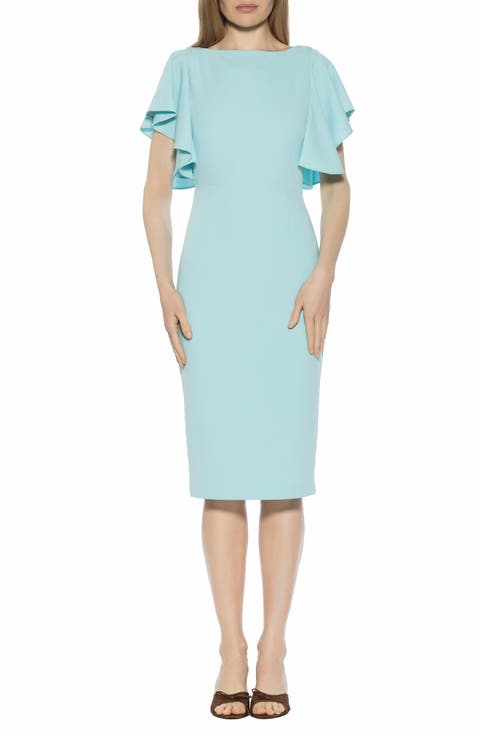 Sherri Boatneck Ruffle Sleeve Midi Dress