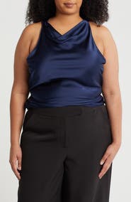 Renee C Open Back Ruched Sleeveless Satin Top