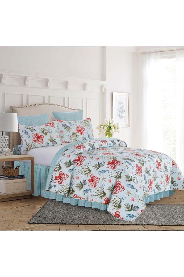 Behari Coastal Beach Cotton Quilt Set  - Reversible and Machine Washable, Main, color, Blue