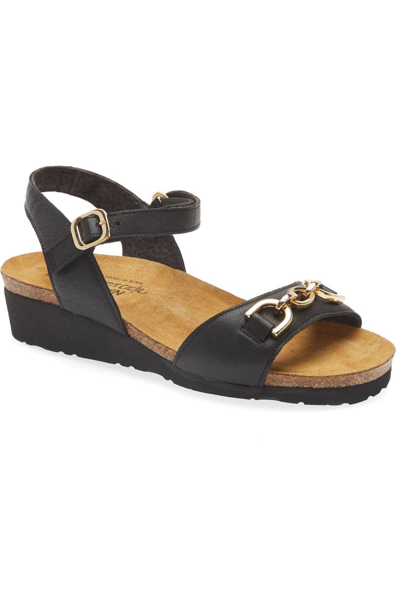 Naot Aubrey Wedge Sandal, Main, color, Soft Black Leather