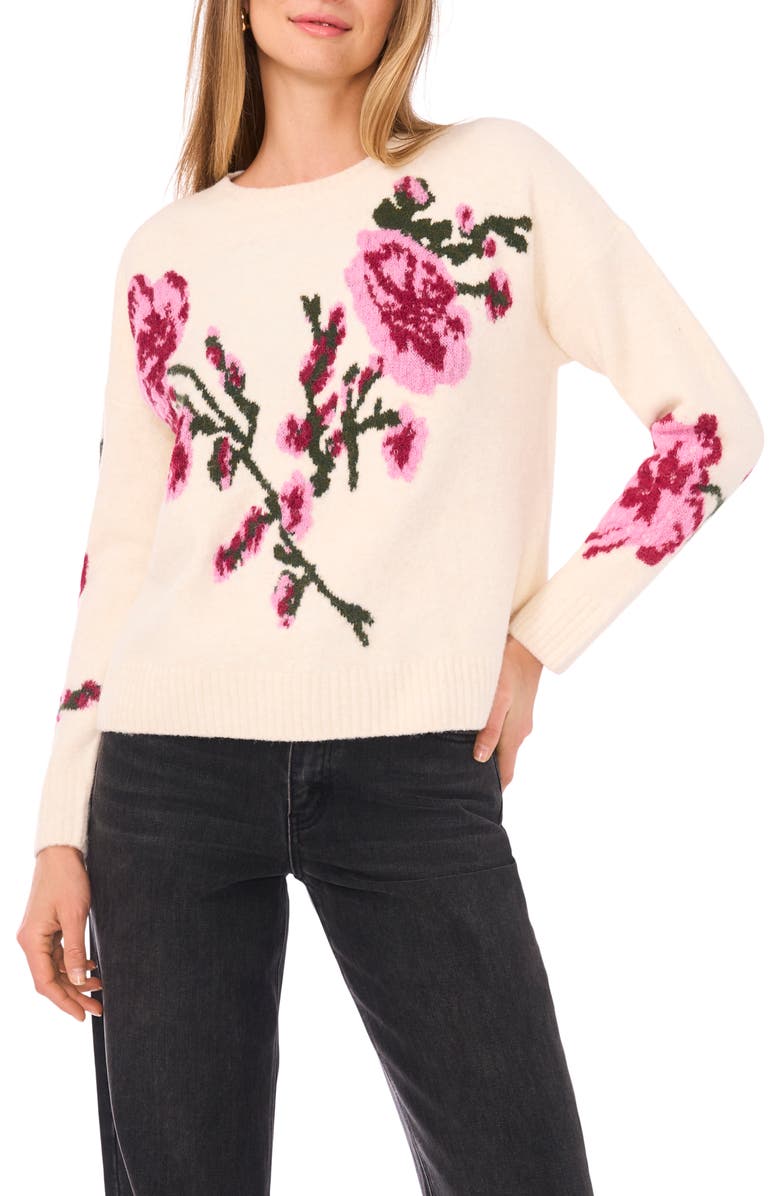 1.STATE Floral Crewneck Sweater, Main, color, Vanilla Ice