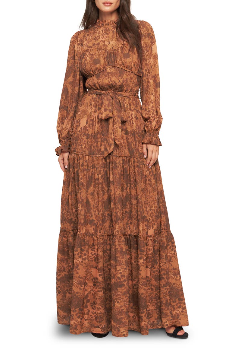 Print Long Sleeve Maxi Dress, Main, color, SIENNA