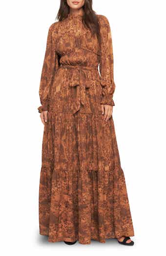 FLYING TOMATO Print Long Sleeve Maxi Dress