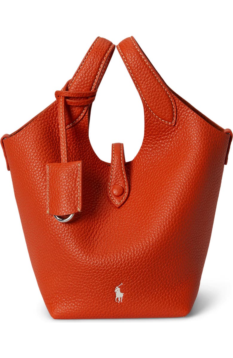Polo Ralph Lauren Small Polo Play Pebble Leather Crossbody Tote, Main, color, Sunset Orange