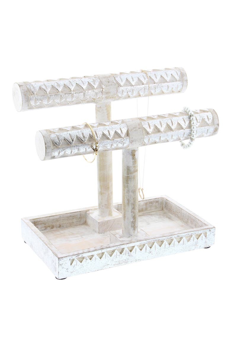 Silvertone Wood Natural Jewelry Stand, Main, color, SILVER