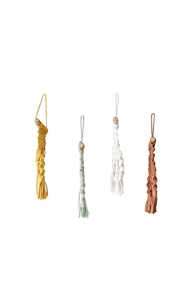 Set of 4 Macrame Mini Wall Hangings Cotton & Wood, Alternate, color, Yellow