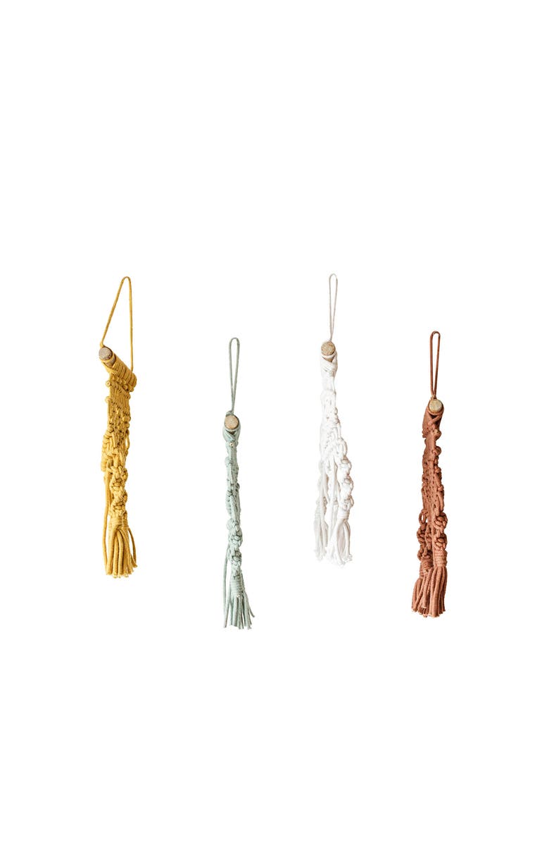 Foreside Home and Garden Set of 4 Macrame Mini Wall Hangings Cotton & Wood, Alternate, color, Yellow