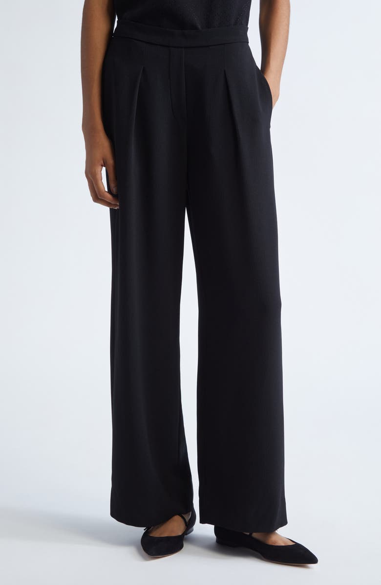 Emporio Armani Pleated Wide Leg Pants, Main, color, Solid Black
