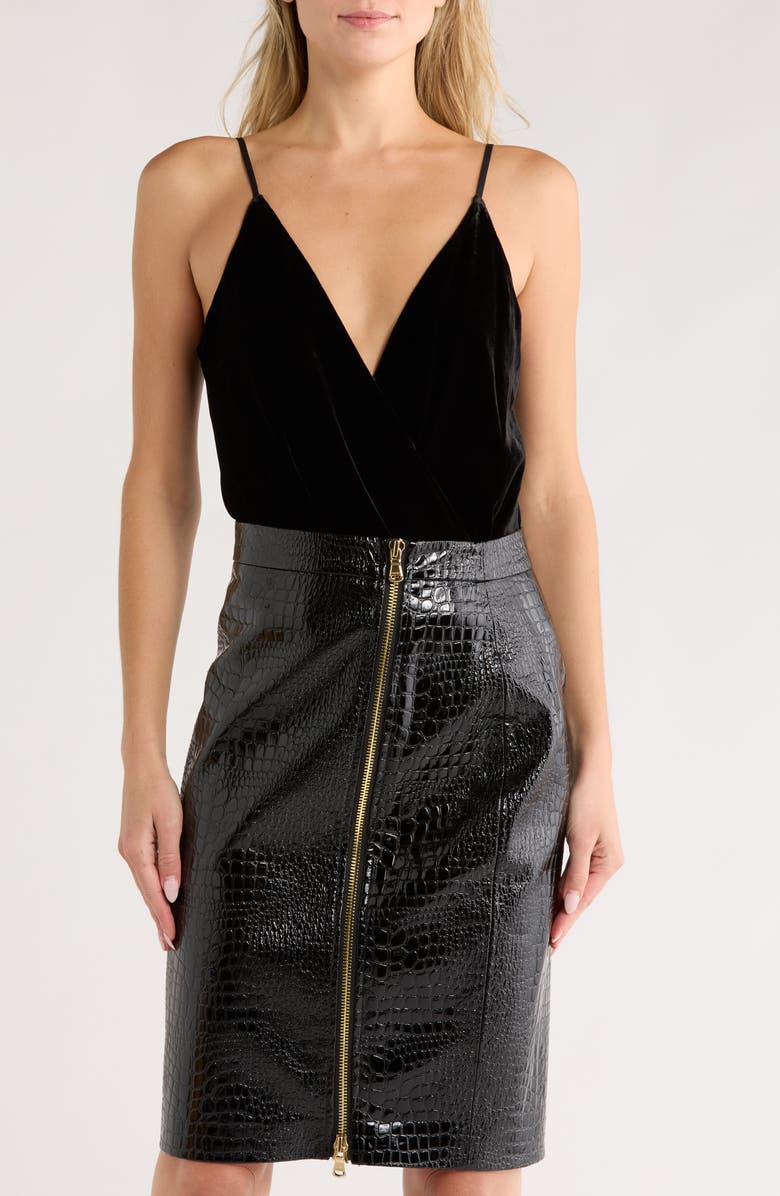 L'AGENCE Jaxon Draped Bodysuit, Main, color, Black