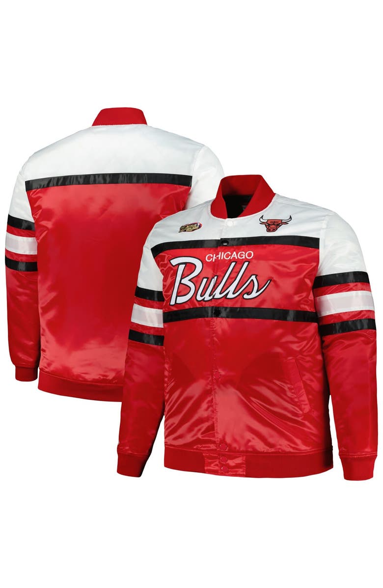 Mitchell & Ness Men's Mitchell & Ness Red/White Chicago Bulls Big & Tall Heavyweight Full-Snap Satin Jacket, Main, color, 