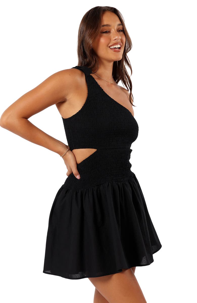 Petal & Pup Allison One-Shoulder Cotton Minidress, Alternate, color, Black