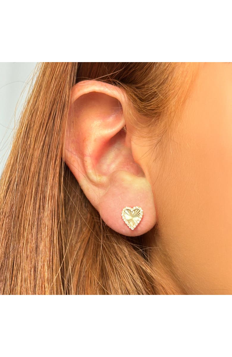 The Lovery Fine Jewelry Skinny Fluted Gold Diamond Heart Stud Earring, Alternate, color, Yellow Gold