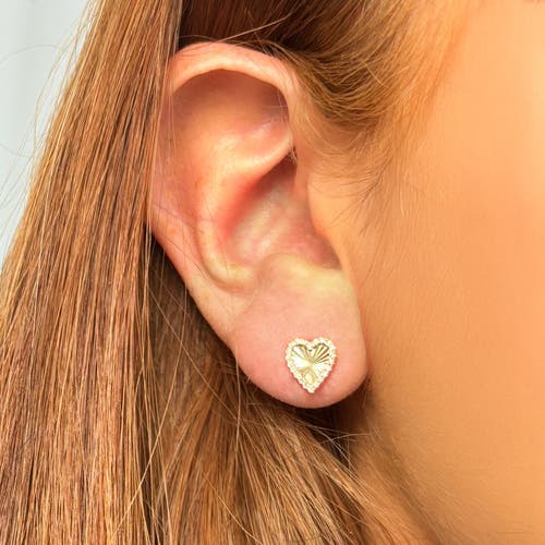 The Lovery Fine Jewelry Skinny Fluted Gold Diamond Heart Stud Earring In Gold