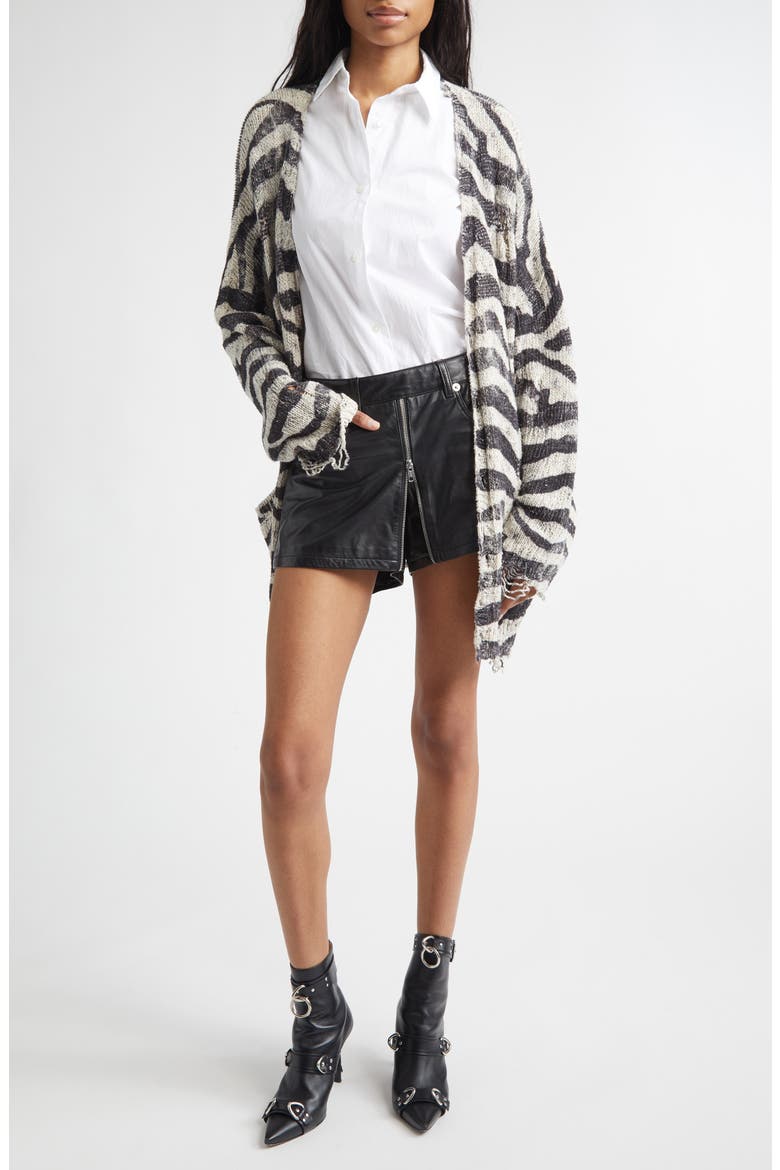 Oversize Distressed Zebra Print Linen Blend Cardigan, Alternate, color, BLACK AND WHITE ZEBRA