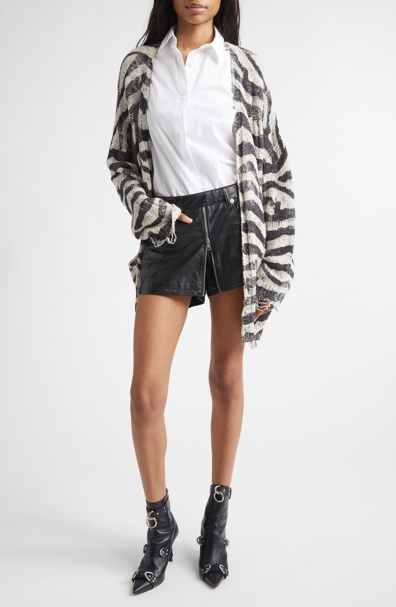 R13 Oversize Distressed Zebra Print Linen Blend Cardigan, Alternate, color, Black And White Zebra