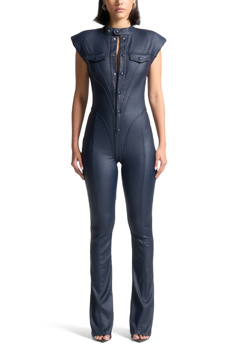 Annette Wax Coated Denim Jumpsuit, Main, color, Indigo