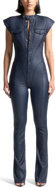 Manière De Voir Annette Wax Coated Denim Jumpsuit