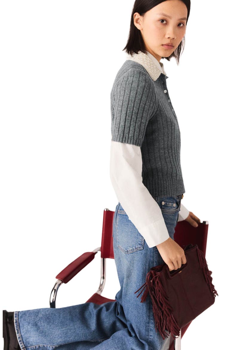 Removable beaded collar sweater, Alternate, color, Grey
