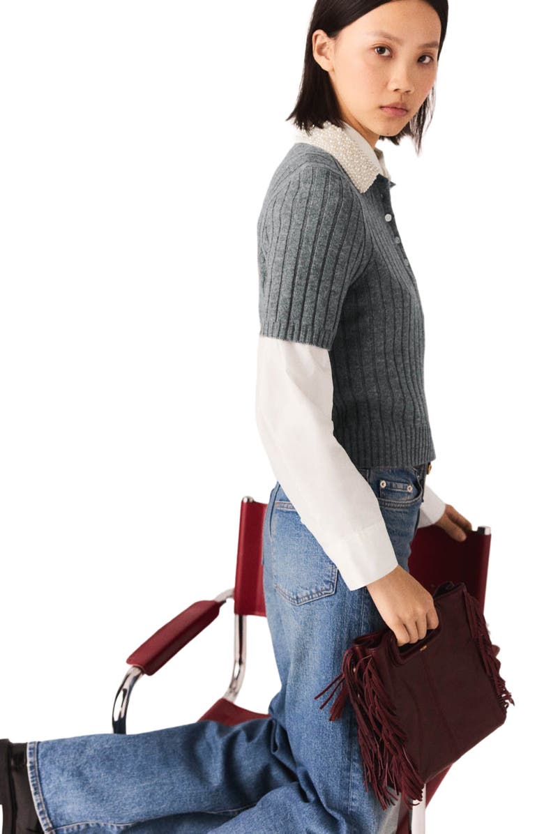 maje Removable beaded collar sweater, Alternate, color, Grey