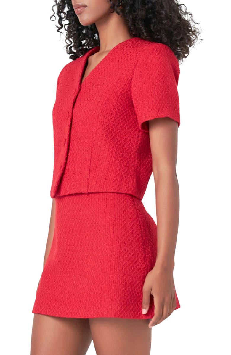 Endless Rose Button Front Tweed Crop Top, Alternate, color, Red