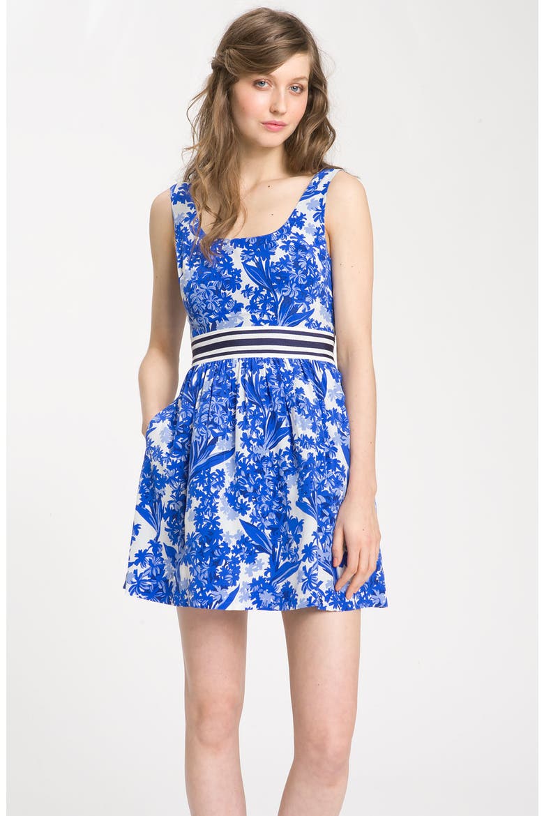 'Hyacinth' Print Silk Dress, Main, color, BLUE HYACINTH