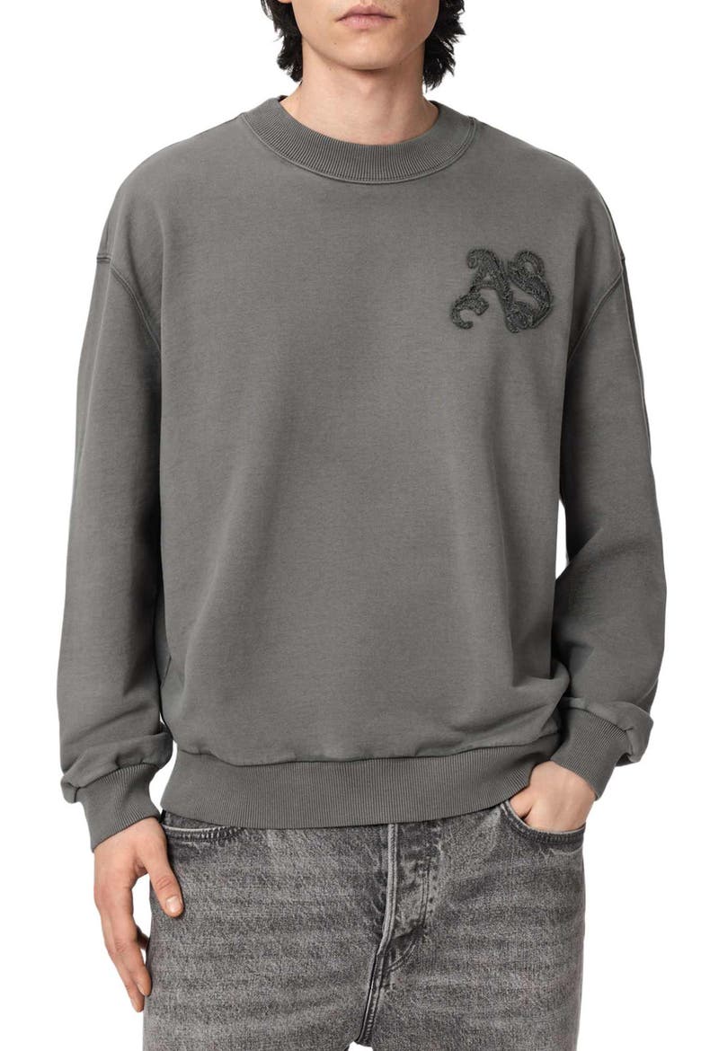 Insignia Graphic Appliqué Cotton Sweatshirt, Main, color, WASHED BLACK