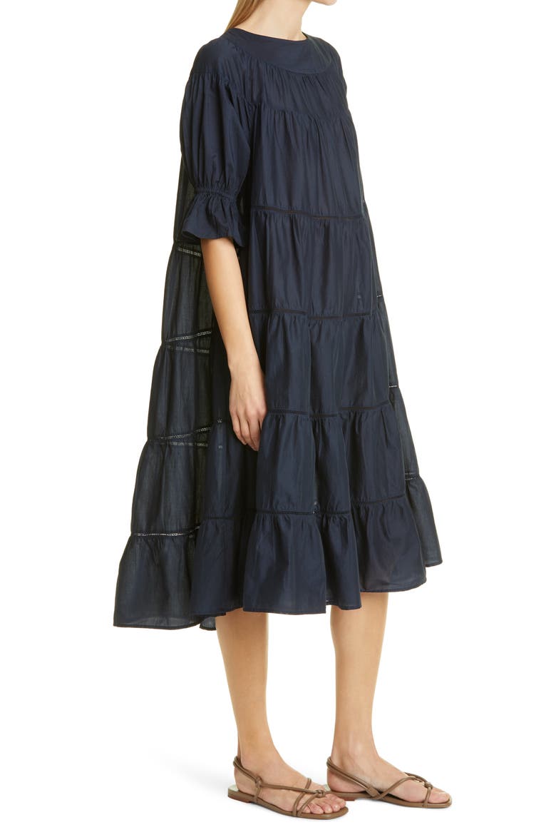 Paradis Open Tier Cotton Dress, Alternate, color, NAVY
