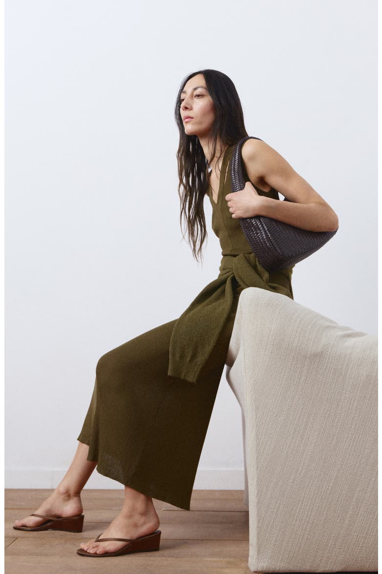 Cutout Ribbed Sweater Dress, Alternate, color, KHAKI GREEN