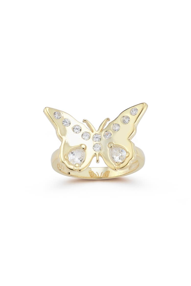Sterling Silver & CZ Butterfly Ring, Alternate, color, GOLD