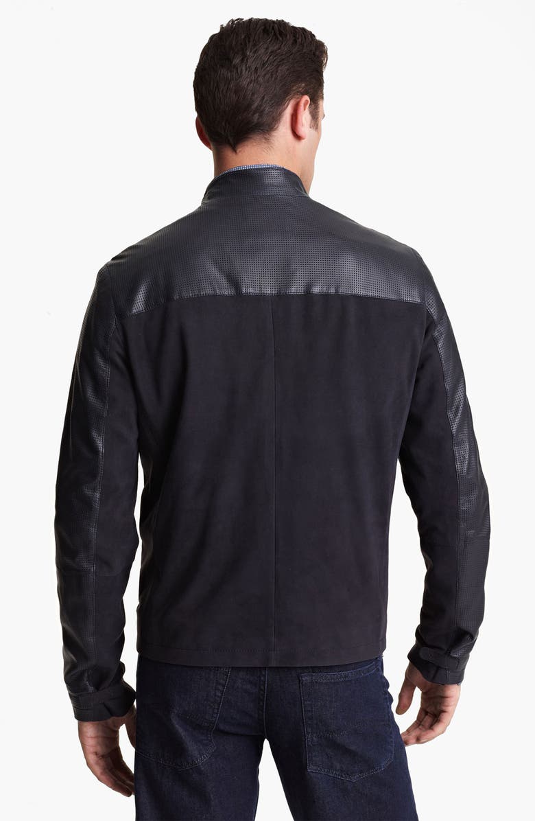 Emporio Armani Armani Collezioni Perforated Lambskin Leather Jacket, Alternate, color, 