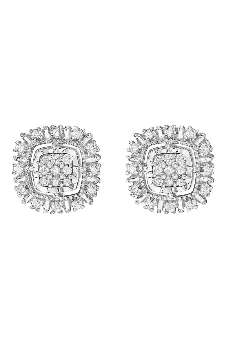 Sterling Silver Pavé Diamond Cushion Stud Earrings, Alternate, color, SILVER