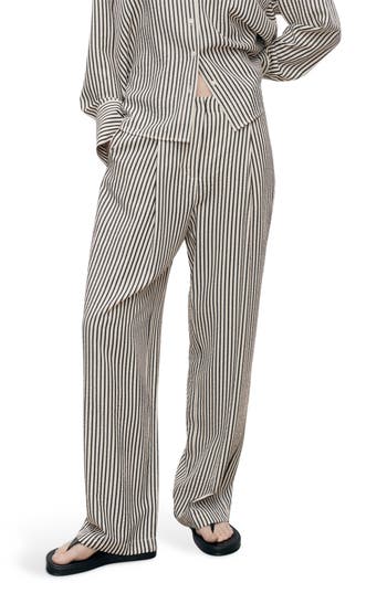 Mango Stripe Textured Straight Leg Pants In White