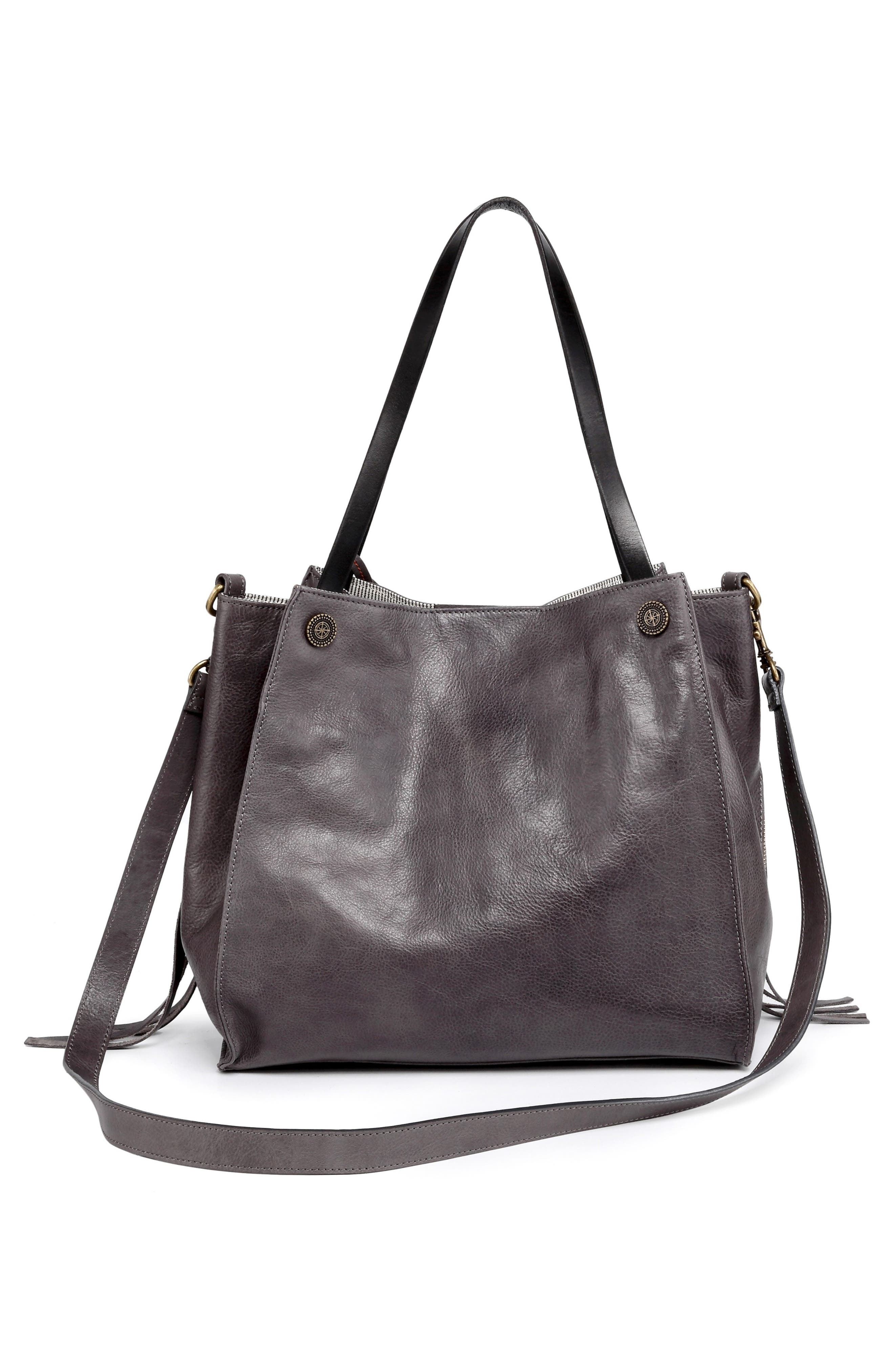 Daisy Leather Tote Bag, Alternate, color, HEATHER GREY