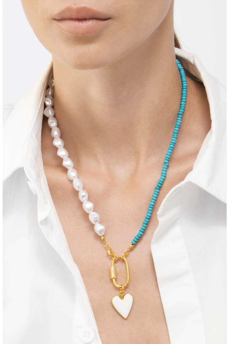 Turquoise & Freshwater Pearl Necklace, Alternate, color, BLUE