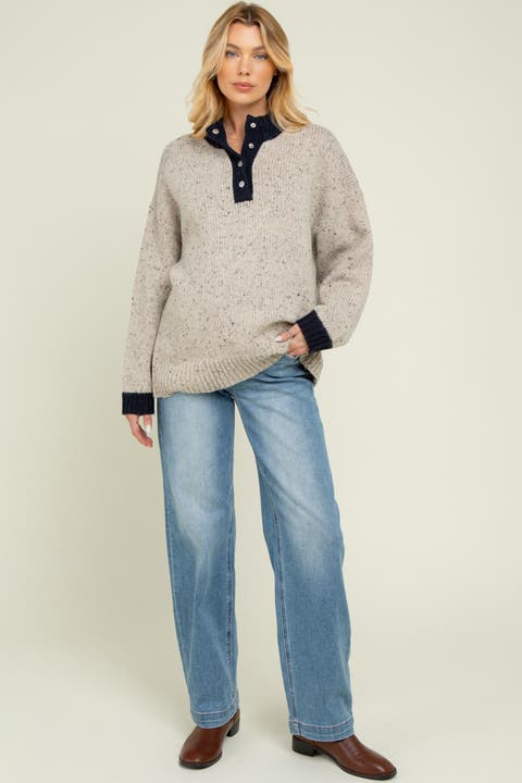 Medium Wash Baggy Straight Leg Maternity Jeans