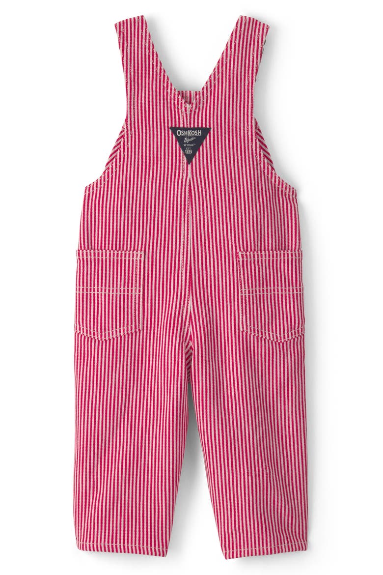Print Stretch Cotton Twill Overalls, Alternate, color, RED HICKORY STRIPE