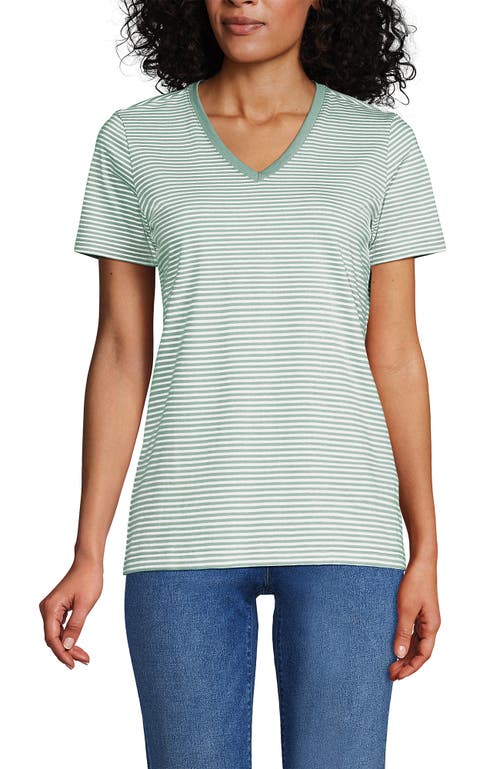 Lands' End Relaxed Supima Cotton V-neck T-shirt In Lily Pad Green Micro Stripe