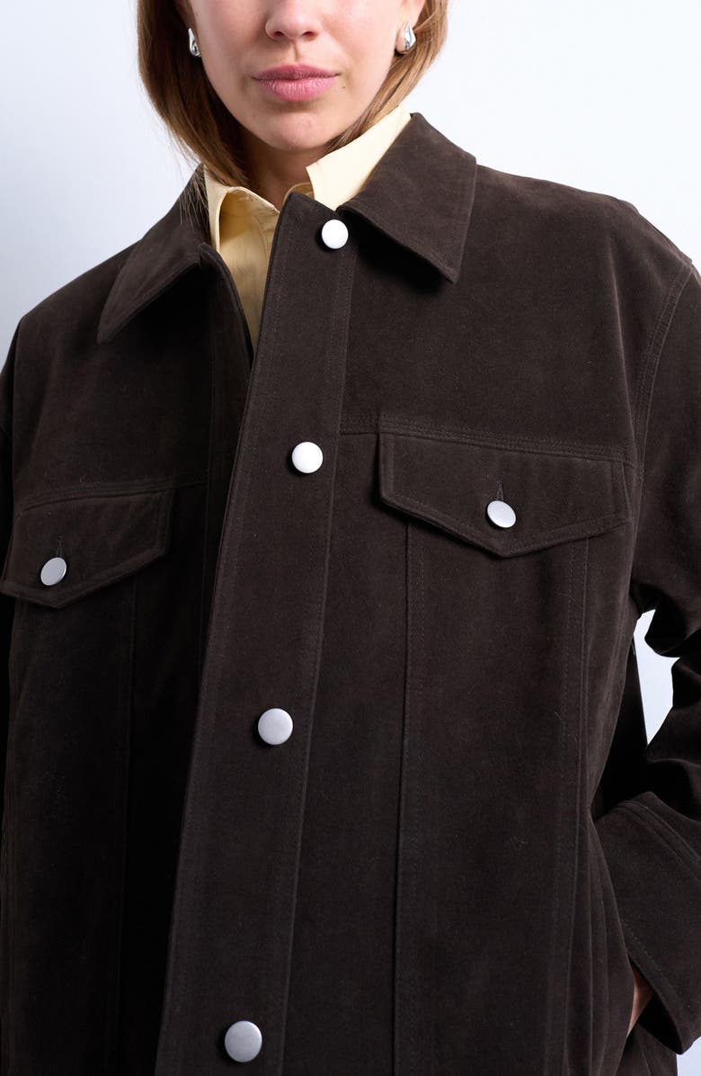 Topshop Western Faux Suede Jacket, Alternate, color, Brown