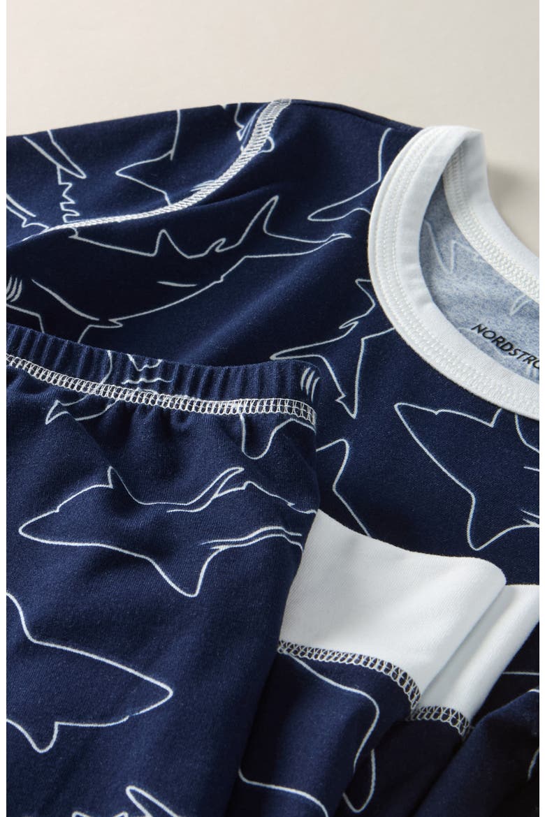 Kids' Fitted Pajamas, Alternate, color, NAVY PEACOAT SHARKS