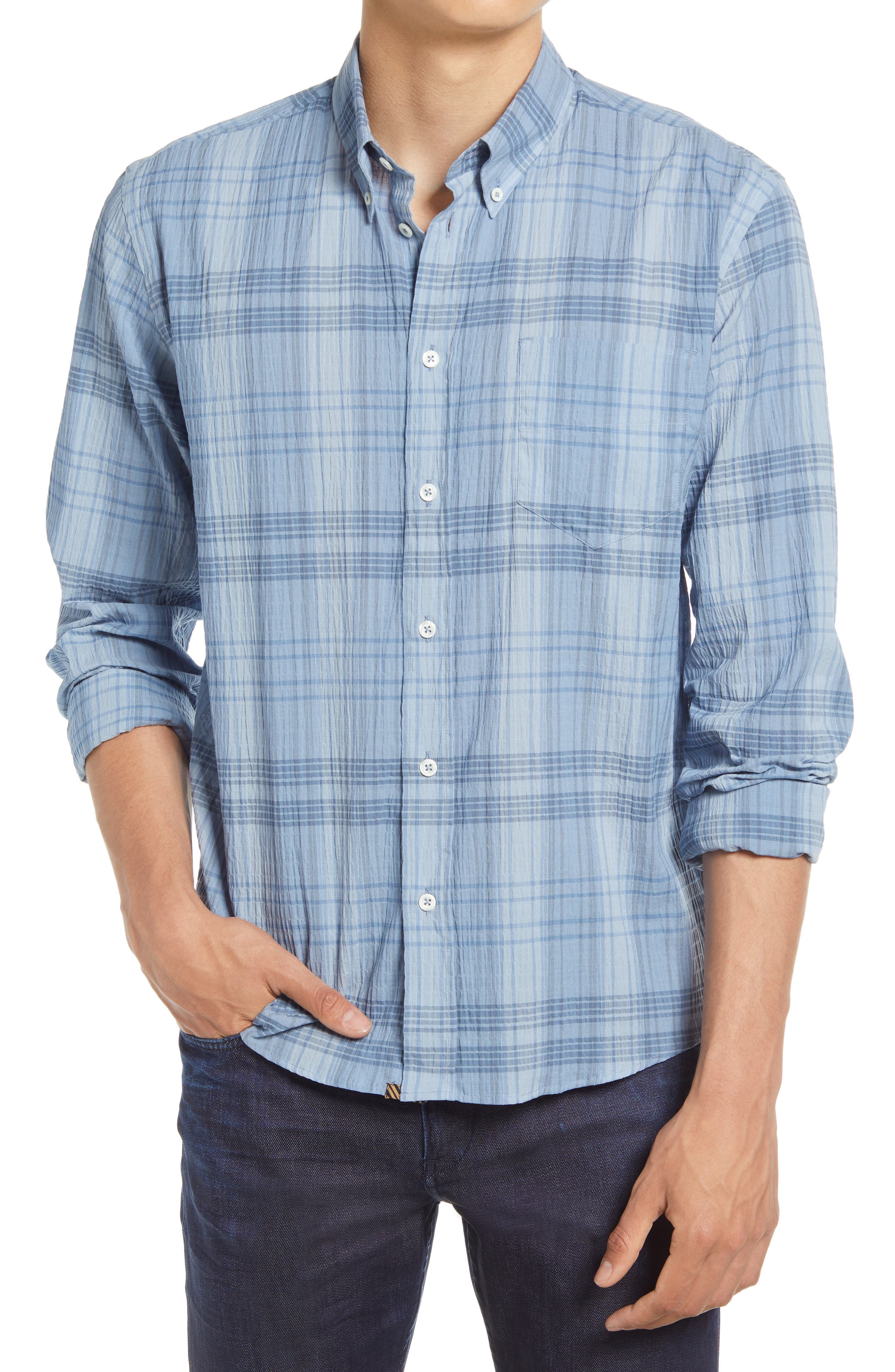 Billy Reid Offset Pocket Check Button-Down Shirt (Men) | Nordstrom