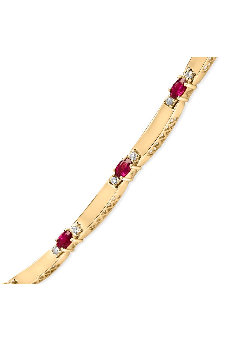 14K Yellow Gold Red Ruby and 3/8 Cttw Diamond Alternating Link Necklace, Alternate, color, Yellow